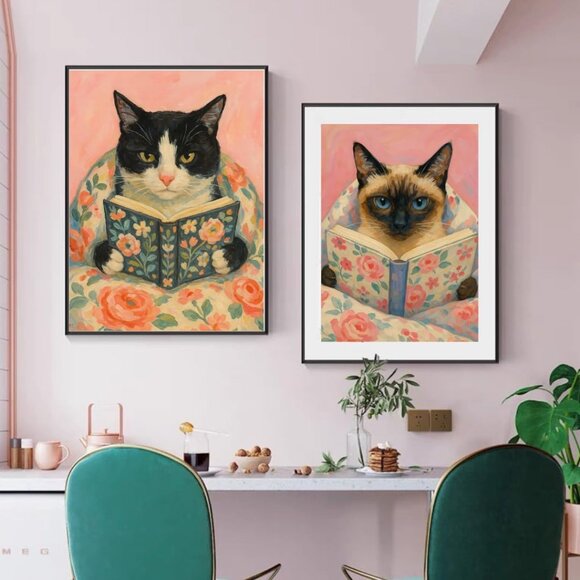 Funny Cat Poster Set of 9 Cat Lover Gift, 8x10 Art Prints Unframed Vintage Style - Picture 2 of 5